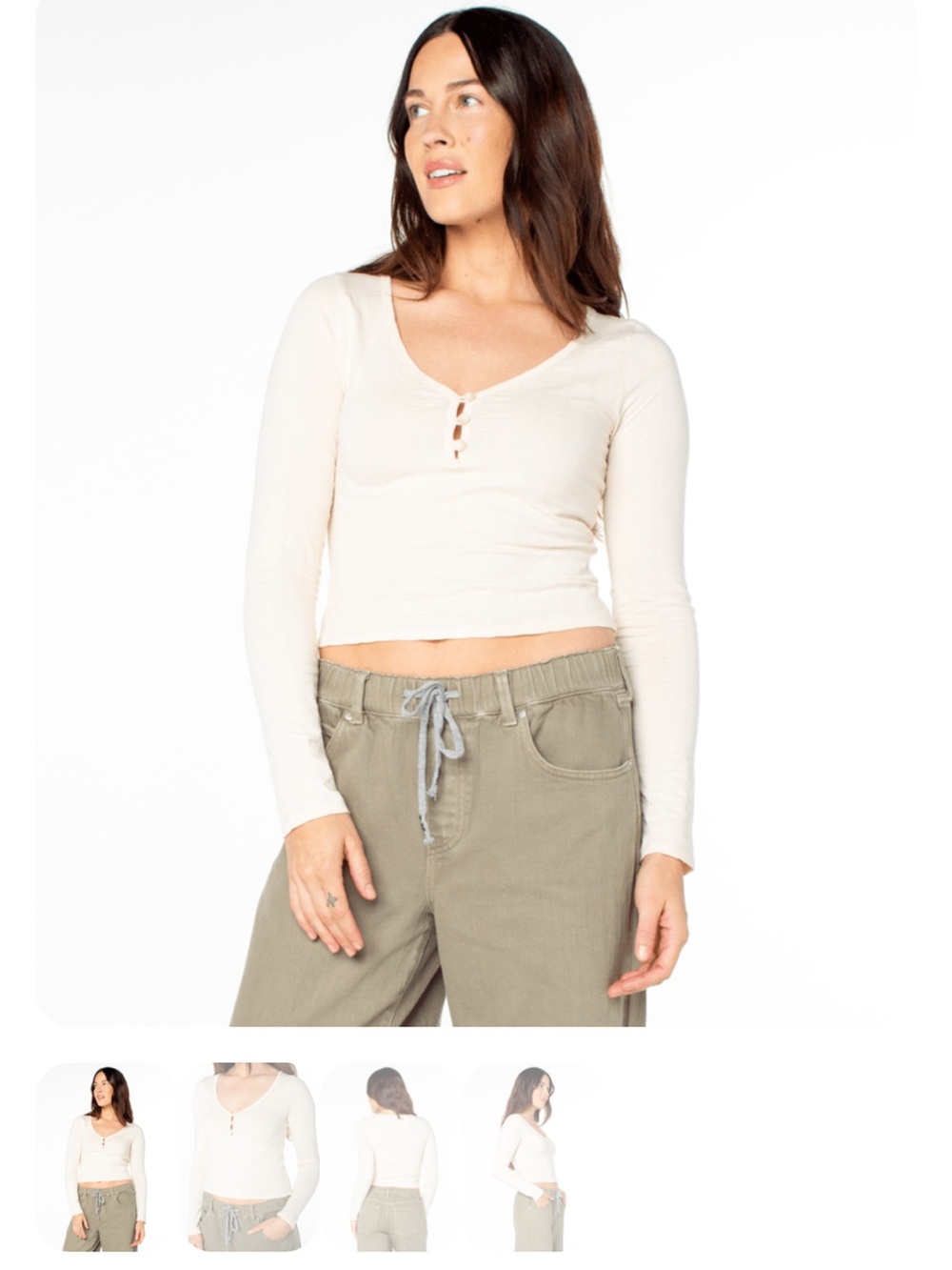 Roxy Cuddle Up Women’s Long Sleeve Scoop Neck Crop Top in Cream M NWT